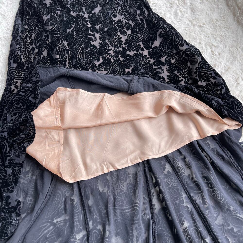 Vintage 90s Y2K velvet burnout slip dress hi-lo train hem black whimsigoth prom - Picture 7 of 15